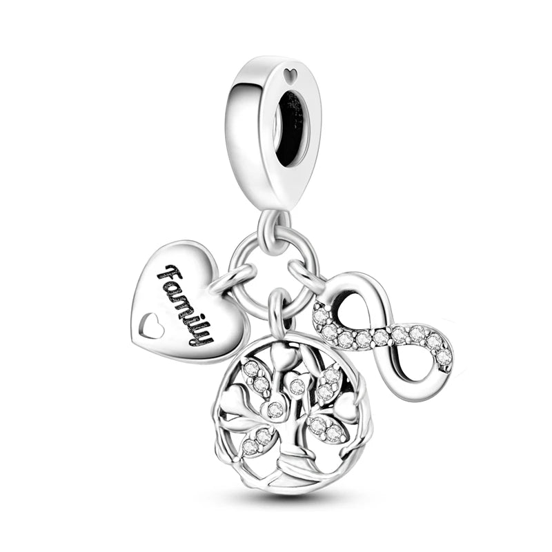 Sterling Silver Bear Family Tree Charm | 925 Charm Bead for Pandora Style Bracelets | Nature Jewelry Gift for Mom, Daughter & Women