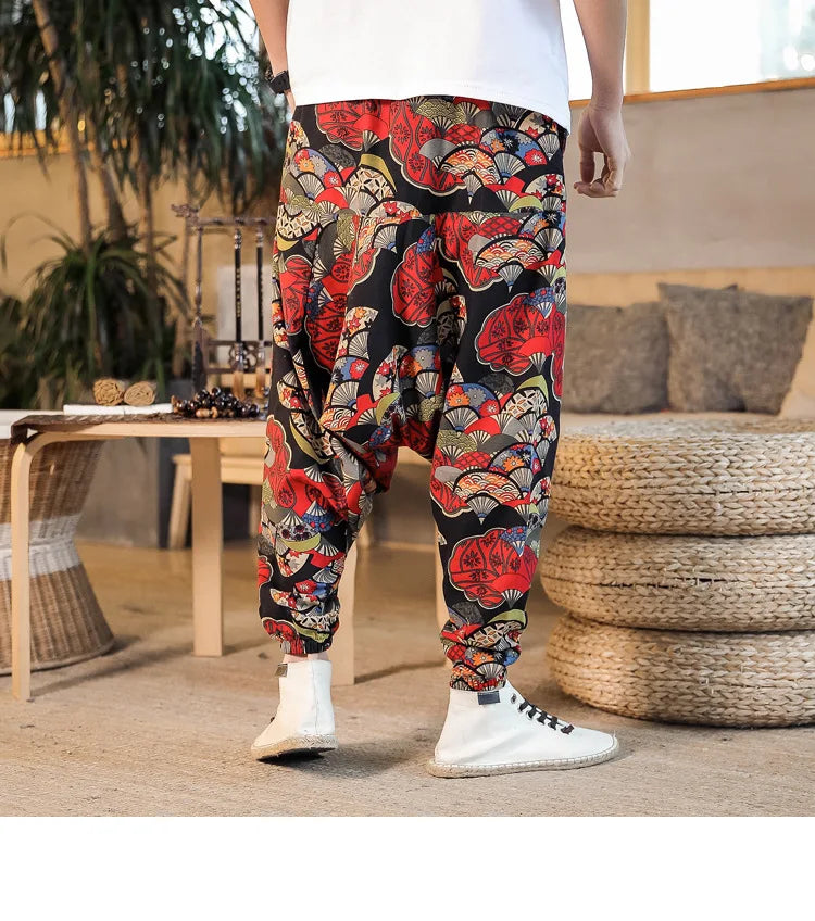 Men Harem Pants Print Retro Drop Crotch Joggers Trousers Men Baggy Loose Nepal Style Men Casual Pants M-5Xl