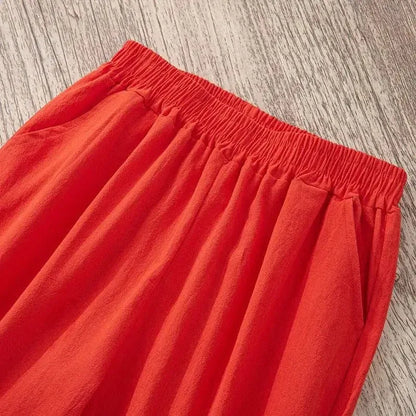 Women Casual Loose Harem Elastic Waist Cotton Linen Pants Ninth Trousers
