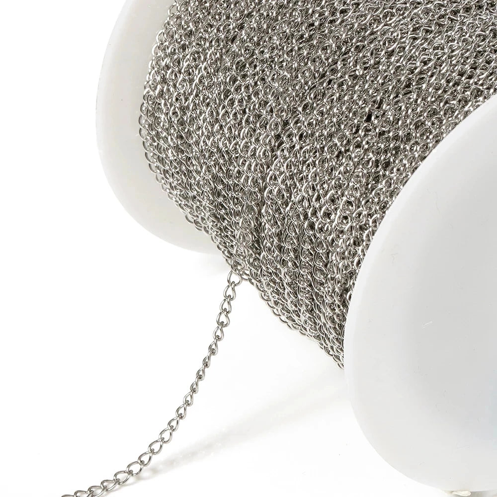 Stainless Steel Jewelry Chain 10 Meter Roll | 2x3mm, 3x4mm &amp; 4x5mm Link Chain | Bulk Necklace & Bracelet Making Supplies