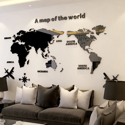 1Pc World Map Wall Stickers Acrylic Creative 3D TV backdrop Wallpaper Decoration Home Living Room Office Interior Decorative