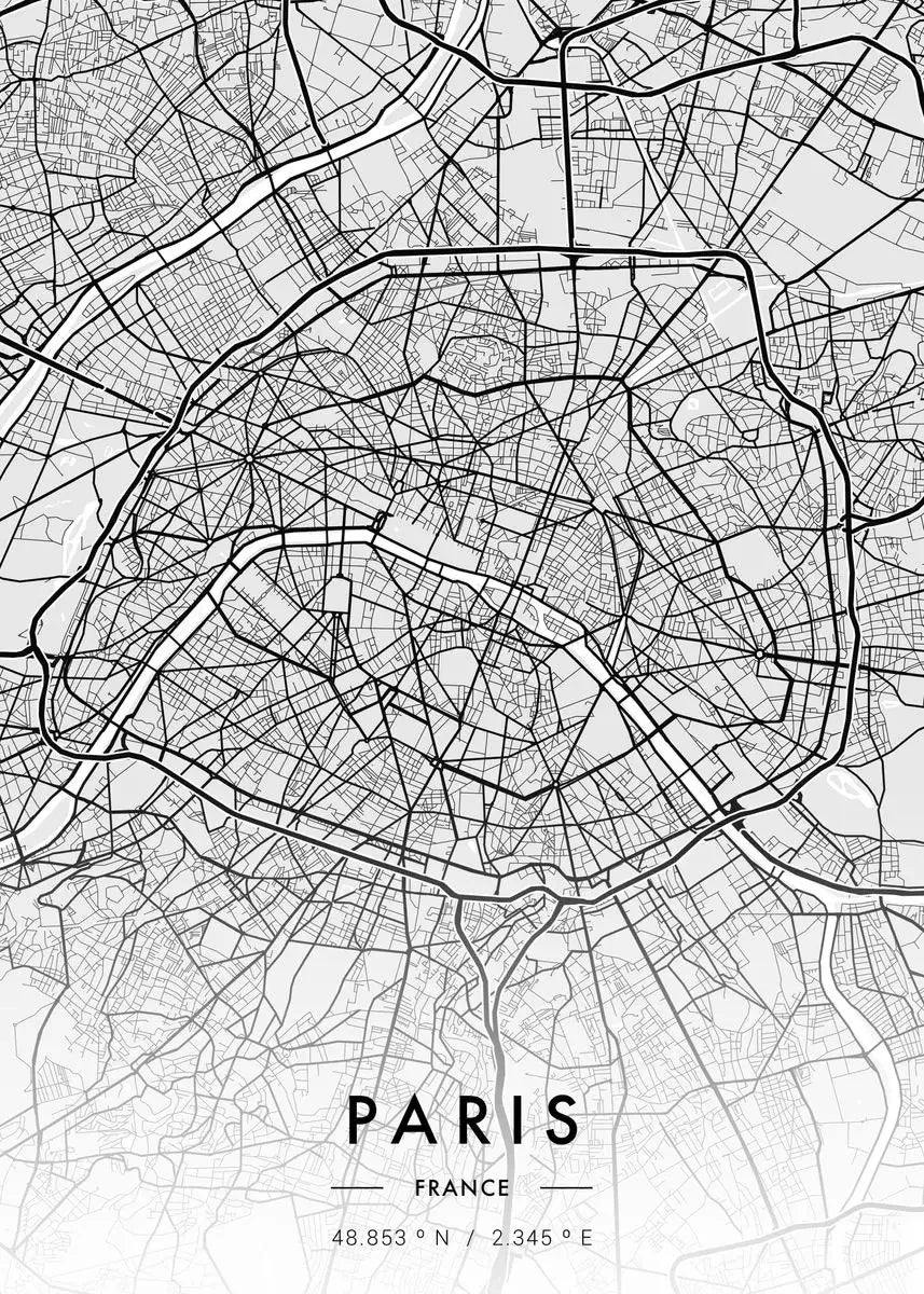 City Map Artwork Poster Paris New York Canvas Painting HD Printed Black and White Map Wall Art Picture Living Room Home Decor