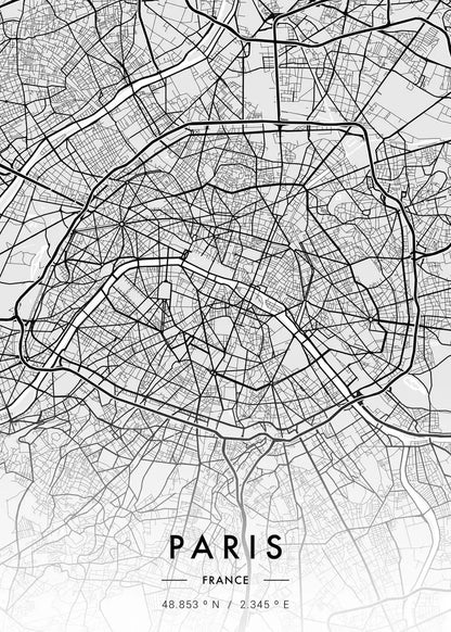 City Map Artwork Poster Paris New York Canvas Painting HD Printed Black and White Map Wall Art Picture Living Room Home Decor