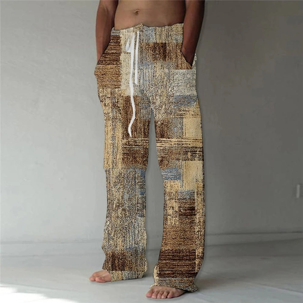 Men's Trousers Summer Pants Beach Pants Drawstring Elastic Waist 3D Print Color Block Geometric Graphic Prints Casual Pants