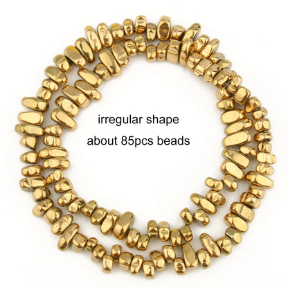 Gold Plated Hematite Beads | 4mm Heart, Cube, Rondelle & Irregular Spacer Beads | 15-Inch Jewelry-Making Strand