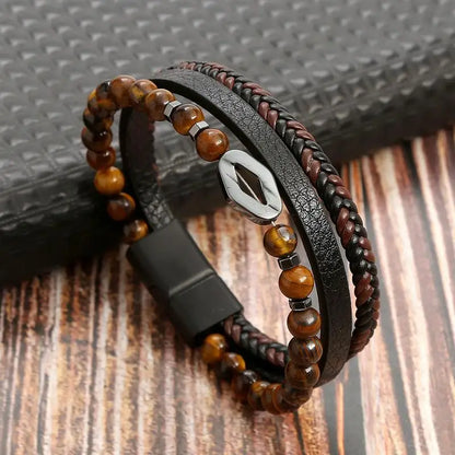 Men’s Multilayer Leather Bracelet | Handwoven Design with Magnetic Alloy Clasp