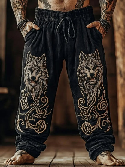 Men's Viking Retro Nordic Totem Two tone 3D Printed Casual Pants Drawstring Straight Leg Pants Summer Beach Pants