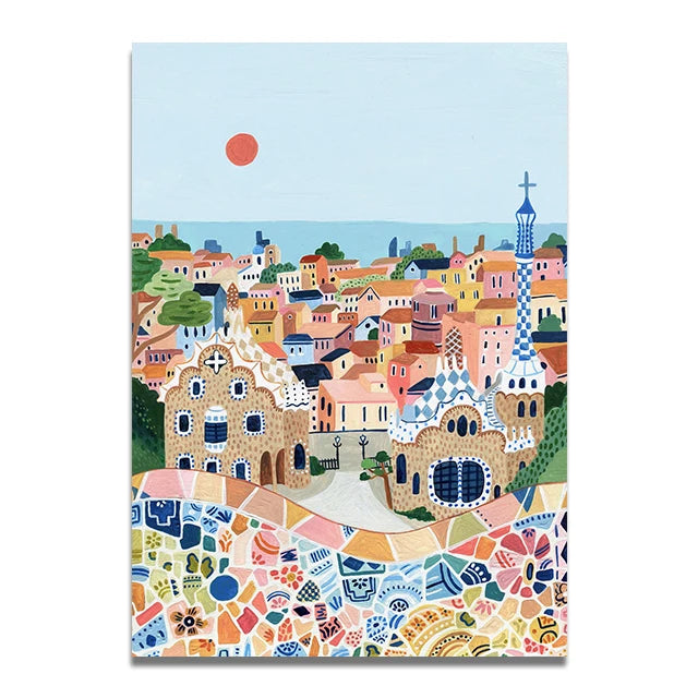 Santorini Lisbon Canvas Wall Art Print Poster Lake Como Central Park Decorative Painting Travel Mural Home Decor Gift Unframed
