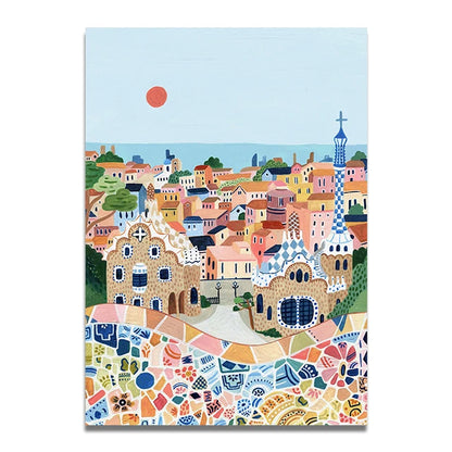 Santorini Lisbon Canvas Wall Art Print Poster Lake Como Central Park Decorative Painting Travel Mural Home Decor Gift Unframed