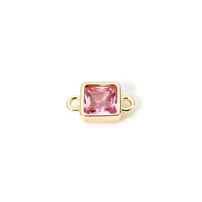 18K Gold Birthstone Connectors | Brass Square Charm Links | 2-Piece DIY Necklace, Bracelet & Earring Jewelry Findings