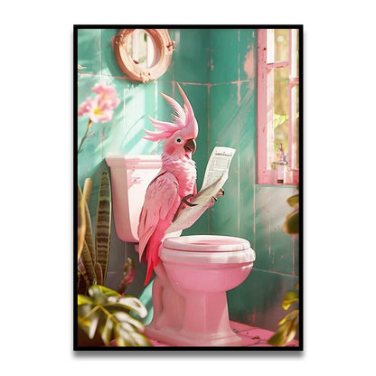 Bathroom Cat Reading on Toilet Canvas Wall Art Print Poster Funny Animal Decor Painting Home Room Decor Gift Unframed