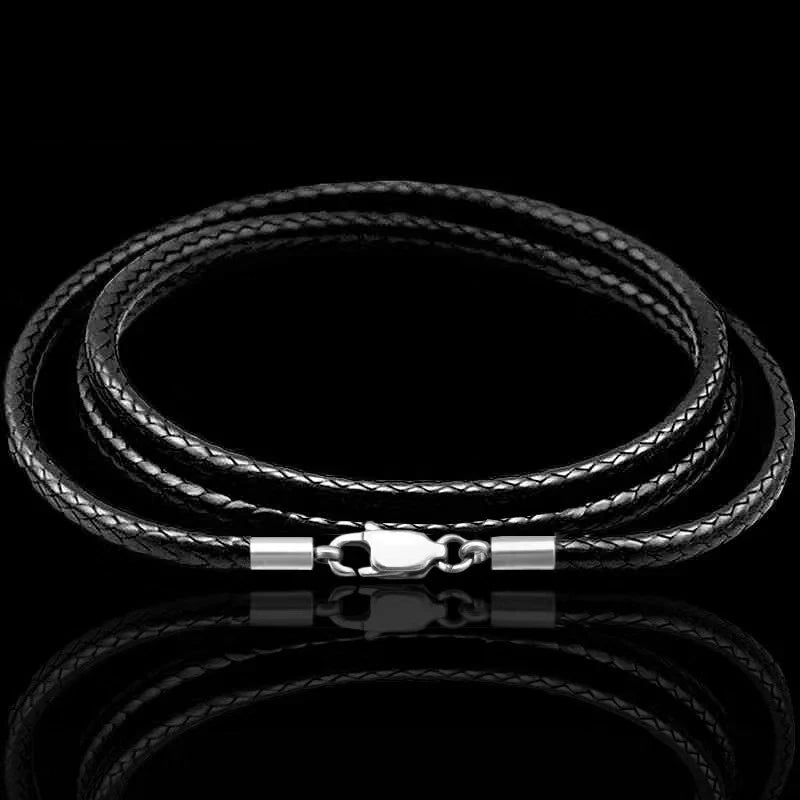 Waxed Leather Cord Necklace | Stainless Steel Clasp Pendant Chain | Adjustable 40–70cm for Men & Women