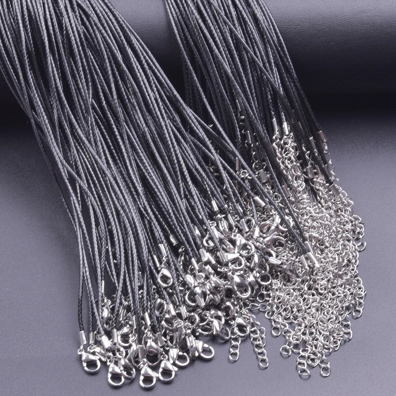Black Leather Cord Necklace | Waxed Pendant Chain with Extender | DIY Jewelry Making Cord for Charms & Pendants