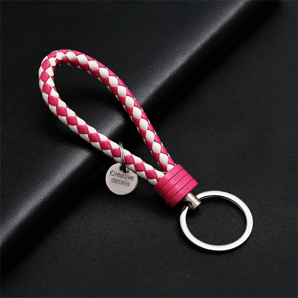 Braided PU Leather Keychain | Woven Rope Keyring with Metal Clasp | DIY Bag Charm, Key Holder & Craft Accessory