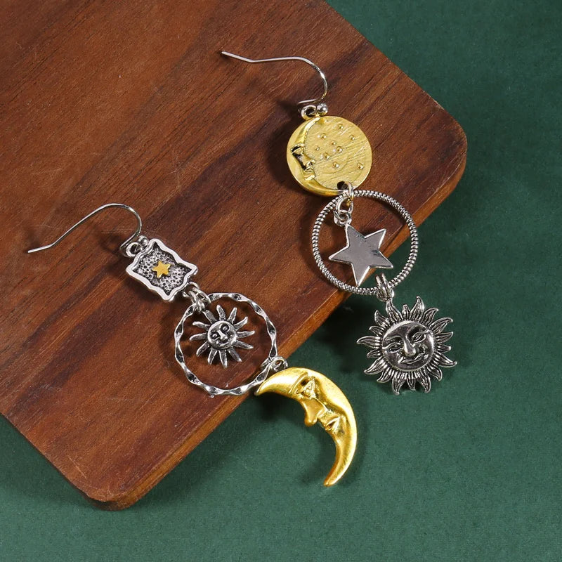 Sun & Moon Face Charms | Celestial Earring Pendants | Asymmetric Jewelry Making Components | Mythology Inspired DIY Supply