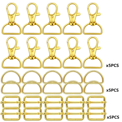 Swivel Clasp & D Ring Set | 15pc Lobster Claw Snap Hooks, D Rings & Slider Clasps | Keychain, Lanyard & DIY Craft Hardware