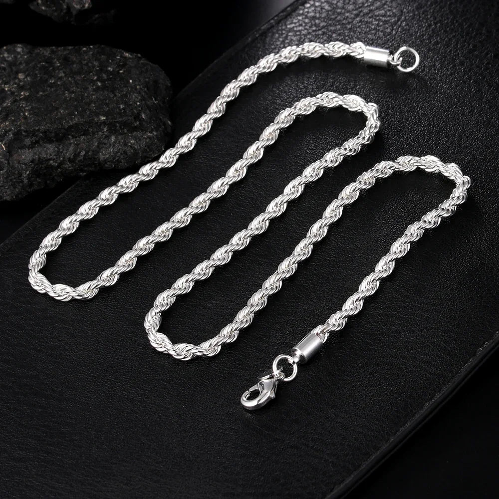 925 Sterling Silver Rope Chain Necklace | 4mm Classic Chain for Women & Men | Everyday Jewelry Gift
