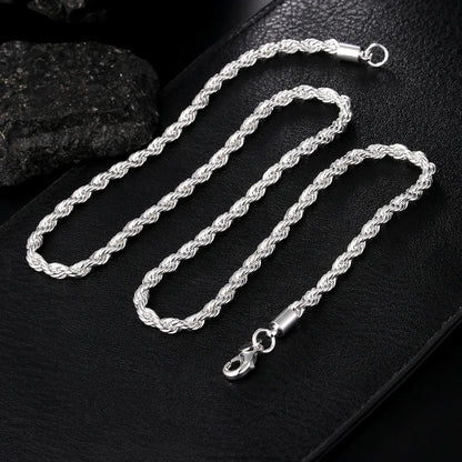925 Sterling Silver Rope Chain Necklace | 4mm Classic Chain for Women & Men | Everyday Jewelry Gift