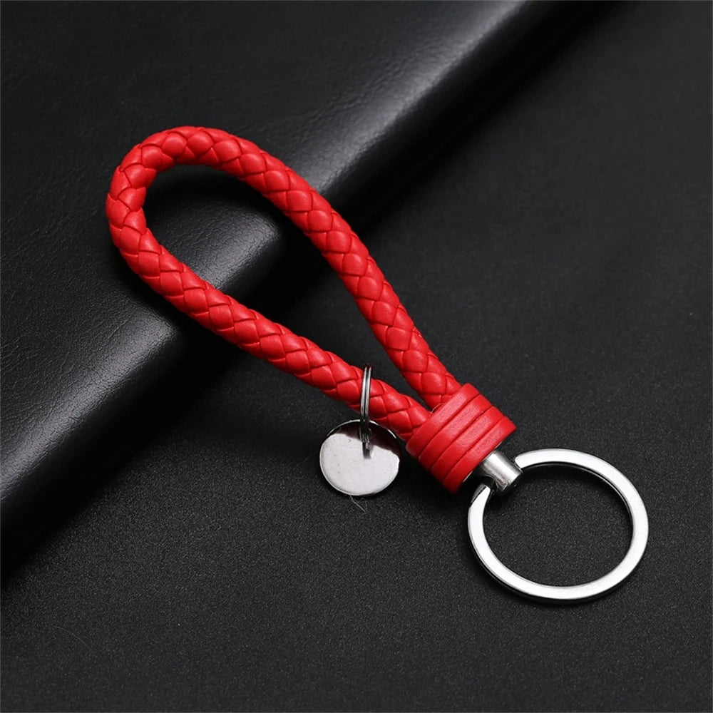 Braided PU Leather Keychain | Woven Rope Keyring with Metal Clasp | DIY Bag Charm, Key Holder & Craft Accessory