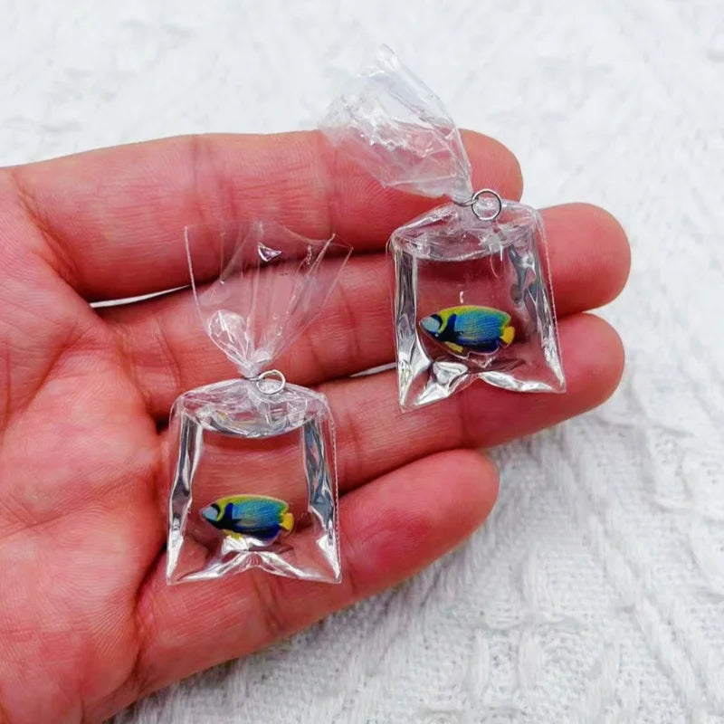 Resin Fish Charms | 10 Ocean Water Bag Pendants | DIY Jewelry Making Supplies