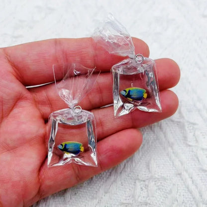 Resin Fish Charms | 10 Ocean Water Bag Pendants | DIY Jewelry Making Supplies