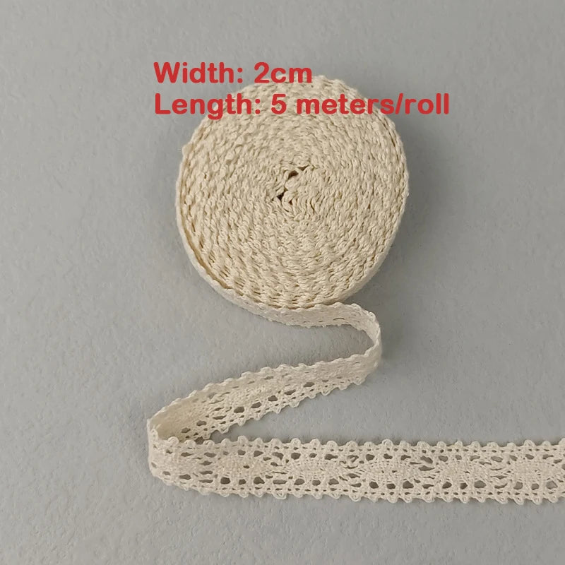 5M Cotton Lace Trim | Vintage Beige Crochet Lace Ribbon | Scalloped Sewing Trim for Wedding Decor, Gift Wrapping & DIY Crafts #CottonLace #VintageCrafts