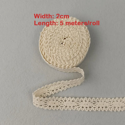 5M Cotton Lace Trim | Vintage Beige Crochet Lace Ribbon | Scalloped Sewing Trim for Wedding Decor, Gift Wrapping & DIY Crafts #CottonLace #VintageCrafts