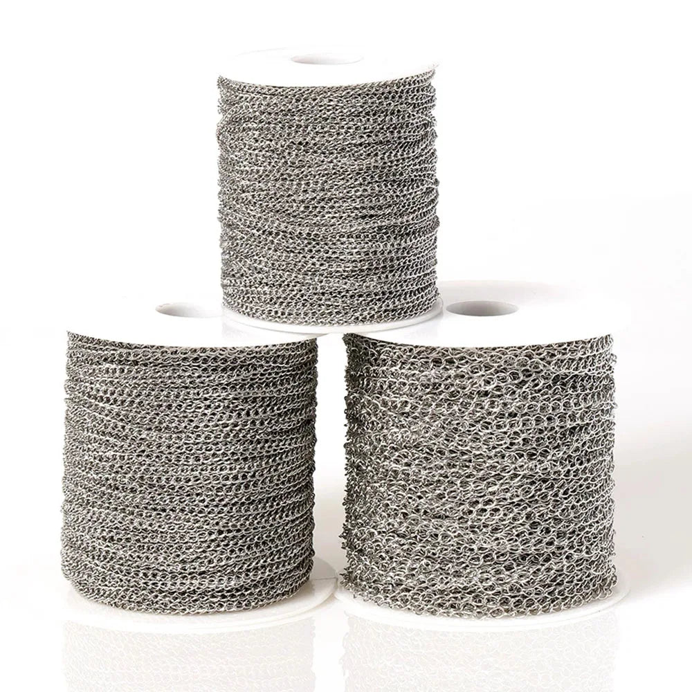 Stainless Steel Jewelry Chain 10 Meter Roll | 2x3mm, 3x4mm &amp; 4x5mm Link Chain | Bulk Necklace & Bracelet Making Supplies