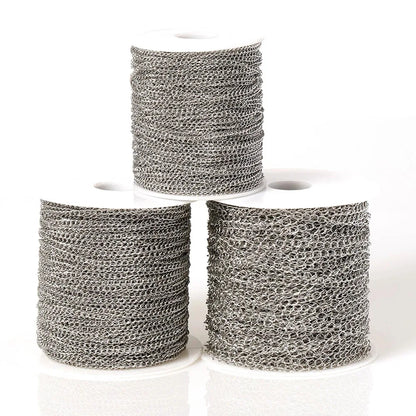 Stainless Steel Jewelry Chain 10 Meter Roll | 2x3mm, 3x4mm &amp; 4x5mm Link Chain | Bulk Necklace & Bracelet Making Supplies