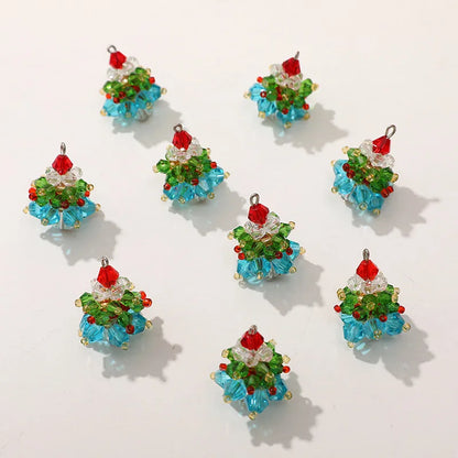 Colorful beaded Christmas tree charms on a white background
