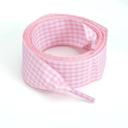Luxury Pastel Gingham Ribbon Shoelaces | Cute Wide Flat Bow Laces for Sneakers | 1 Pair