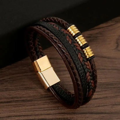 Men’s Multilayer Leather Bracelet | Handwoven Design with Magnetic Alloy Clasp