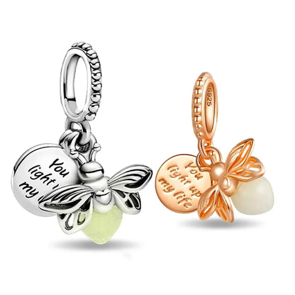 Luminous Firefly Charm Bead | 925 Sterling Silver Pendant | Fits Pandora Style Bracelets | Nature Jewelry Gift for Her