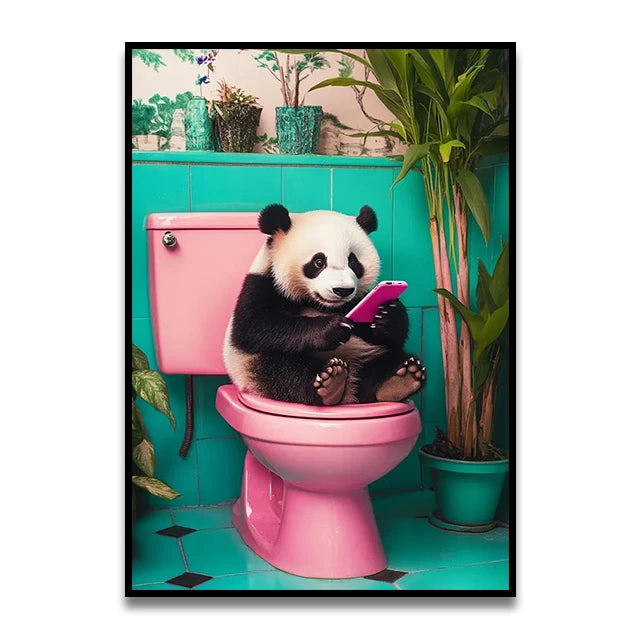 Bathroom Cat Reading on Toilet Canvas Wall Art Print Poster Funny Animal Decor Painting Home Room Decor Gift Unframed
