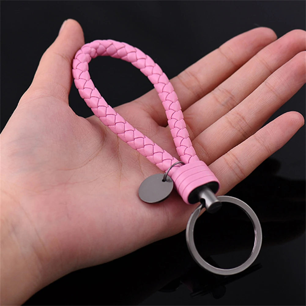 Braided PU Leather Keychain | Woven Rope Keyring with Metal Clasp | DIY Bag Charm, Key Holder & Craft Accessory