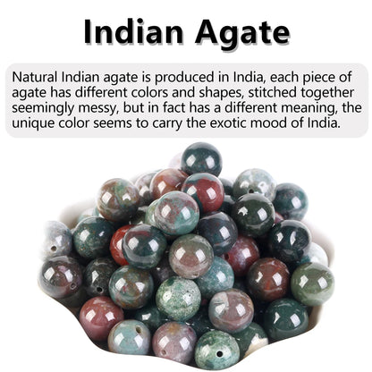 Natural Gemstone Beads 4mm–12mm | Round Stone Beads for Bracelets | Indian Agate, Tiger Eye, Amazonite, Quartz & More