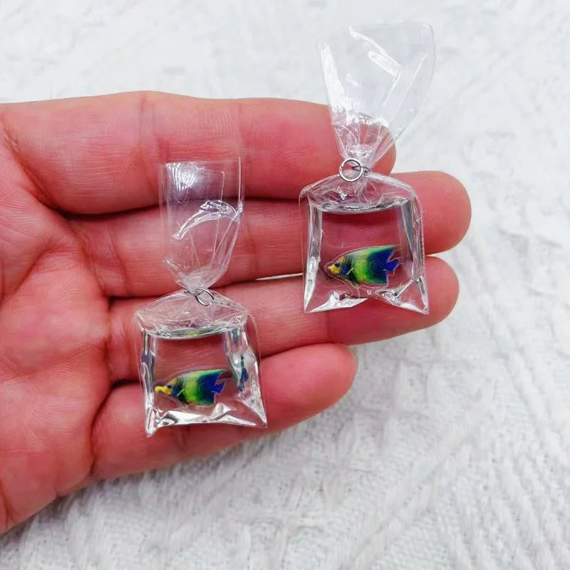 Resin Fish Charms | 10 Ocean Water Bag Pendants | DIY Jewelry Making Supplies