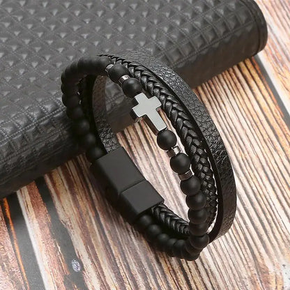 Men’s Multilayer Leather Bracelet | Handwoven Design with Magnetic Alloy Clasp