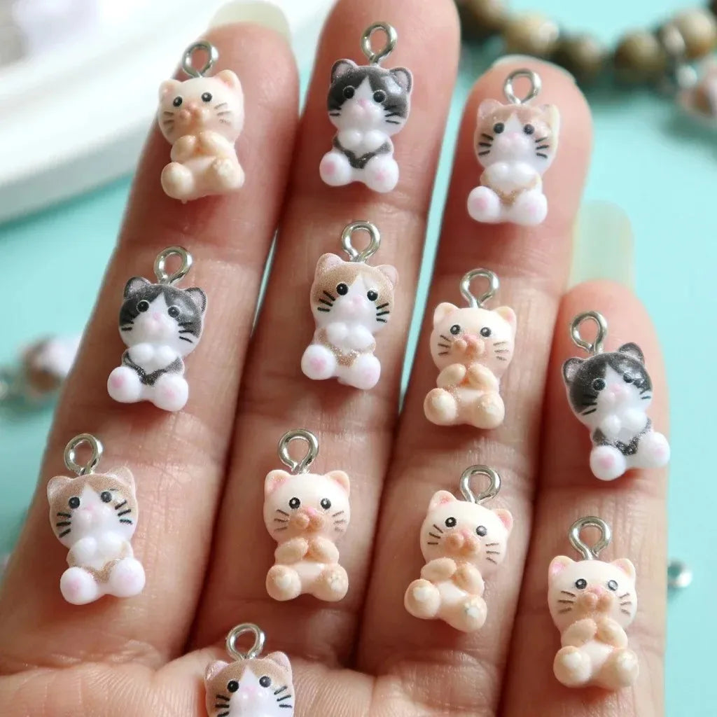 20 Mini Resin Cat Charms | Cute Kitten Pendants for DIY Jewelry Making | Kawaii Craft Supplies for Bracelets, Earrings & Keychains