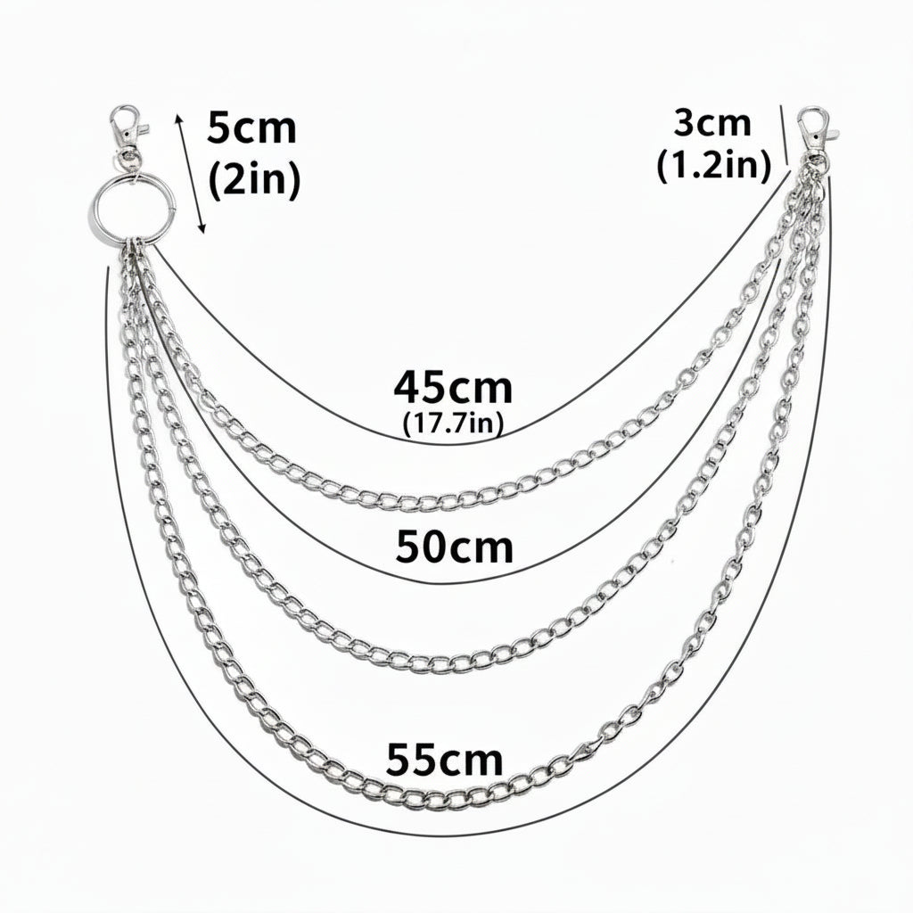 Metal Wallet Chain | Punk Hip Hop Belt Chain with Hook & Keyring | Pants Waist Chain for Keys, Wallets & DIY Accessories