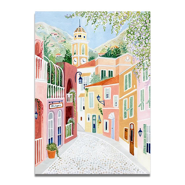 Santorini Lisbon Canvas Wall Art Print Poster Lake Como Central Park Decorative Painting Travel Mural Home Decor Gift Unframed