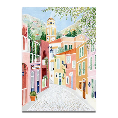 Santorini Lisbon Canvas Wall Art Print Poster Lake Como Central Park Decorative Painting Travel Mural Home Decor Gift Unframed