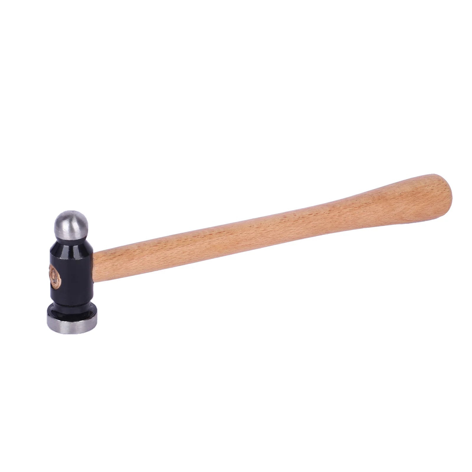 Ball pein hammer with wooden handle on a white background