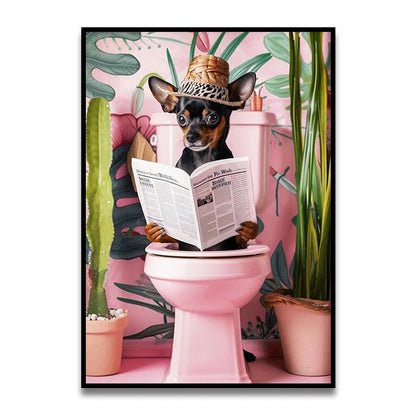 Bathroom Cat Reading on Toilet Canvas Wall Art Print Poster Funny Animal Decor Painting Home Room Decor Gift Unframed
