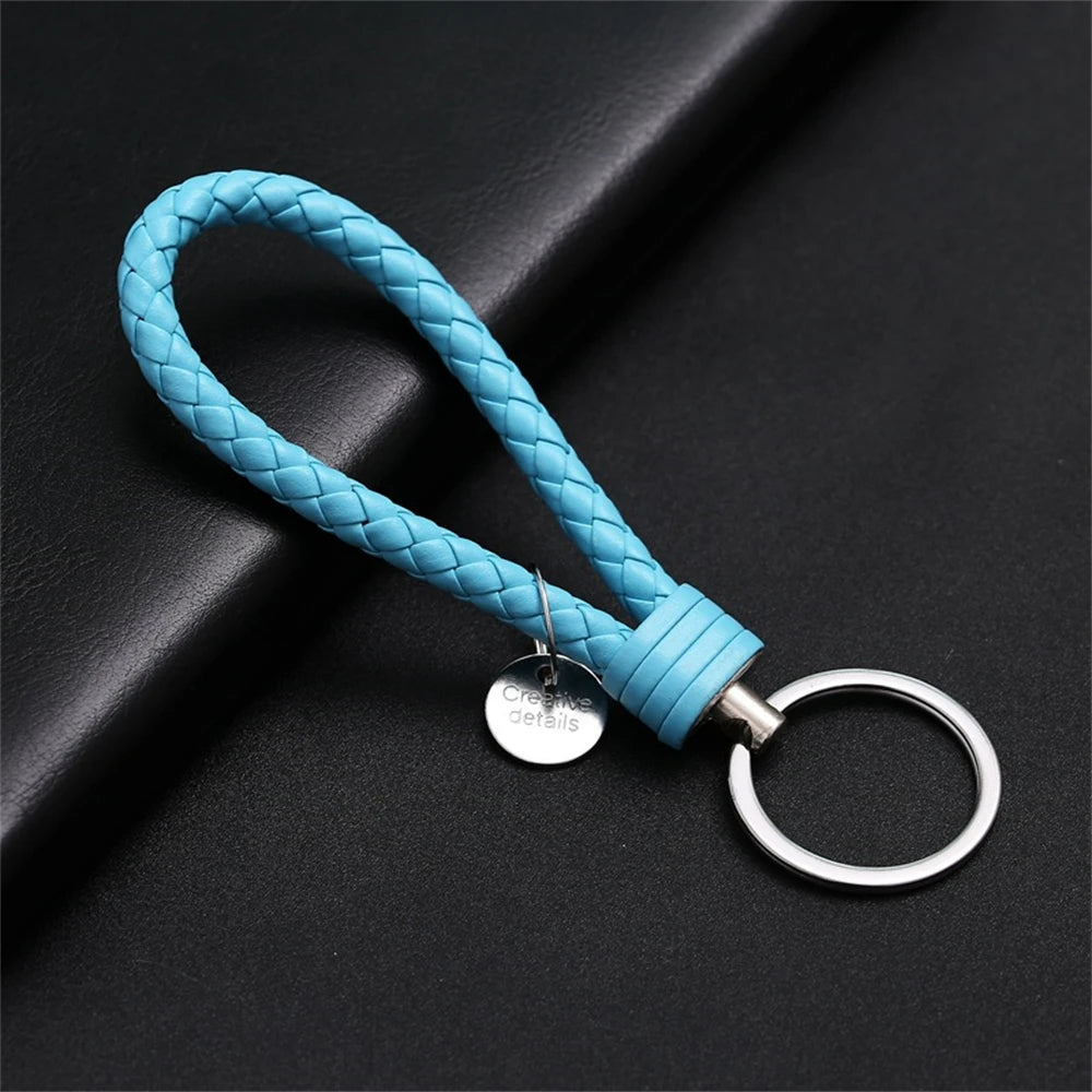 Braided PU Leather Keychain | Woven Rope Keyring with Metal Clasp | DIY Bag Charm, Key Holder & Craft Accessory