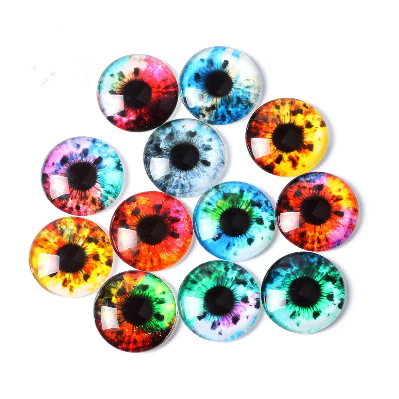 20pc Glass Eyes for Crafts | 8mm to 16mm Cat Dragon Dinosaur Eyes | Round Cabochons for DIY Dolls, Jewelry & Craft Making