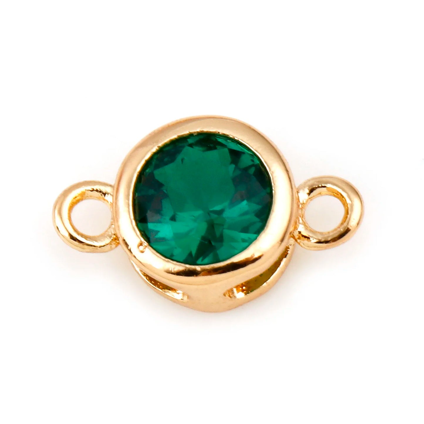 Gold Birthstone Connector Charms | Copper Round Cubic Zirconia Links | 2-Piece DIY Necklace, Bracelet & Earring Jewelry Findings