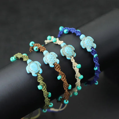 Turtle Charm Bracelet Base | Adjustable Woven Wax Rope Bracelet with 4mm Beads | DIY Beach Bracelet for Adding Charms