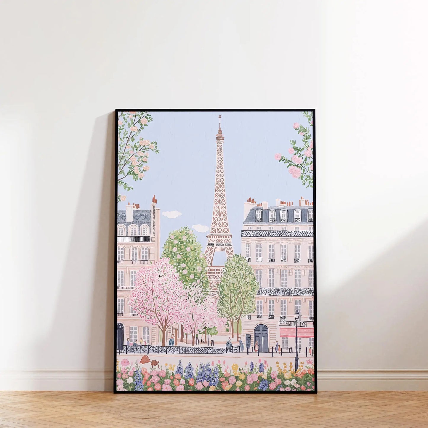 1pc Modern Cityscape Travel Mural Pink Flowers Nature Landscape Buildings Art Poster European City Mural Unframed Home Decor