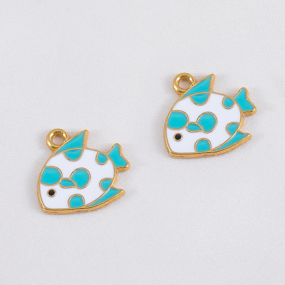 Ocean Charms | 10 White Enamel Sea Life Pendants | Shell, Coral, Fish & Heart DIY Jewelry Supplies